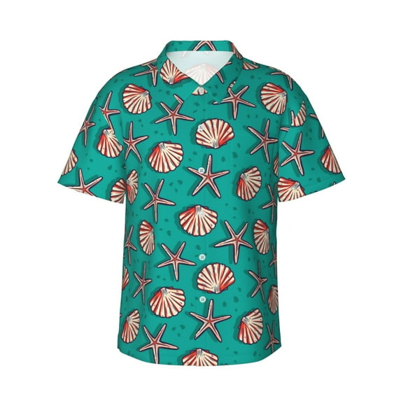 Daiia Starfish and Shell Hawaiian Shirt for Men Gentle Cotton Regular Short Sleeve Casual-XX-Large