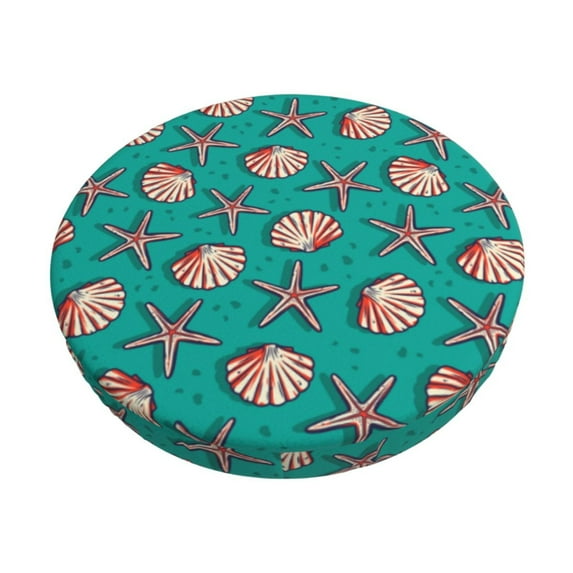 Daiia Starfish and Shell Stool Covers Round,Round Bar Stool Covers Waterproof Bar Chair Covers Washable Stool Cushion Slipcover for 12-14 Inch Chair-