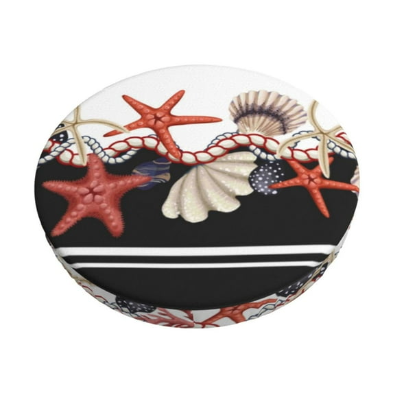 Daiia Starfishes Shells Stool Covers Round,Round Bar Stool Covers Waterproof Bar Chair Covers Washable Stool Cushion Slipcover for 12-14 Inch Chair-