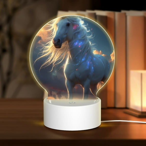 Daiia Starry Light White Horse Pattern Acrylic Night Light, LED Touch Light, Bedroom Night Light, Soft Glowing Lamp Perfect Gift for Mother's Day, Birthday, or Christmas