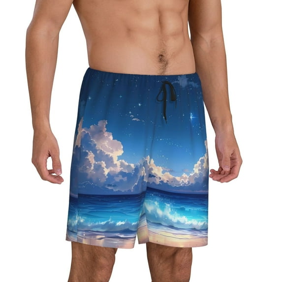 Daiia Starry Night Ocean View Mens Woven Stretch Pajama Short,Short Pajama Pants-3X-Large