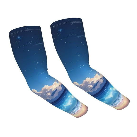 Daiia Starry Night Ocean View UV Sun Protection Arm Sleeves - Cooling Compression Arm Sleeve - Sports & UV Arm Sleeves for Men & Women