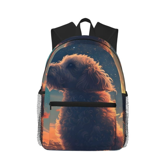 Daiia Starry Sky Cloud Puppy School Backpack for Men Women, Unisex Large Waterproof Bookbag Schoolbag Casual Daypack for High School/College/Teens/Travel/Work Black
