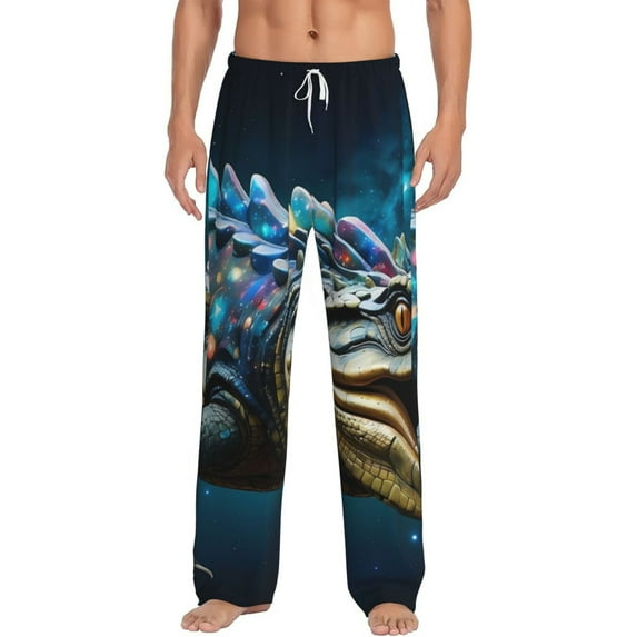 Daiia Starry Sky Colorful Crocodile Men's Sleep Pant with Pockets and Drawstring,Pajama Pants-Large