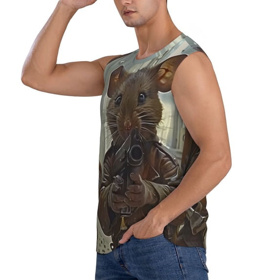 Daiia Steampunk Space Mice Warriors Printed Men's Tank Tops,Casual Soft Sleeveless Gym Muscle Shirts Bodybuilding Tee-XX-Large