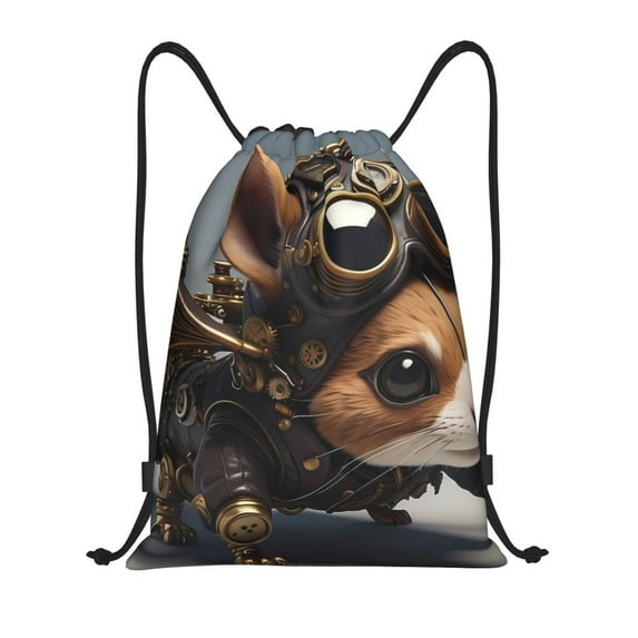 Daiia Steampunk Squirrel Pilot Pattern Drawstring Backpack, Gym Bag, Lightweight Backpack, Water-Resistant Bag Travel Sports Backpack, Fitness Bag, Yoga Bag-Small