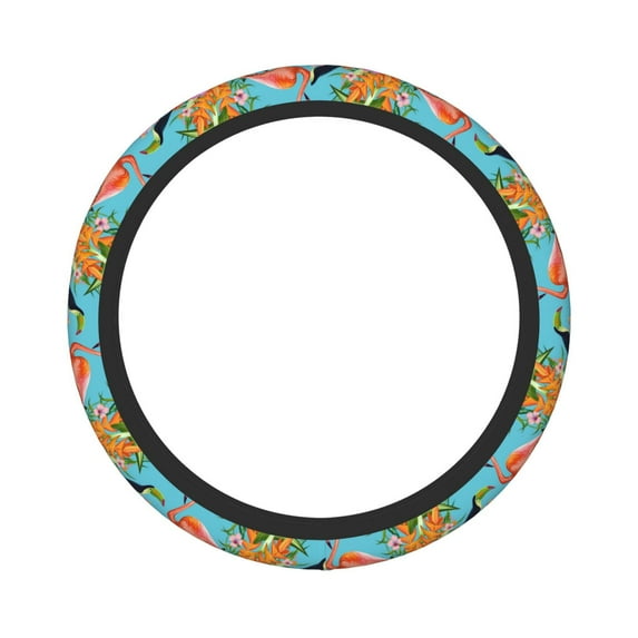 Daiia Steering Wheel Covers Tropical Jungle Flamingo Elastic Skidproof Steering Wheel Protective Cover Case Steering Wheel Protector Comfortable Protective Case For Suv Sedan Decor