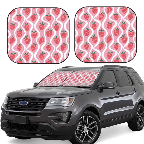 Daiia Strawberries 2PCS Car Windshield Sun Shade, Foldable Sun Shield for Car Front Window, Auto Sun Blocker Visor Protector Universal for Truck SUV Pickup-Small