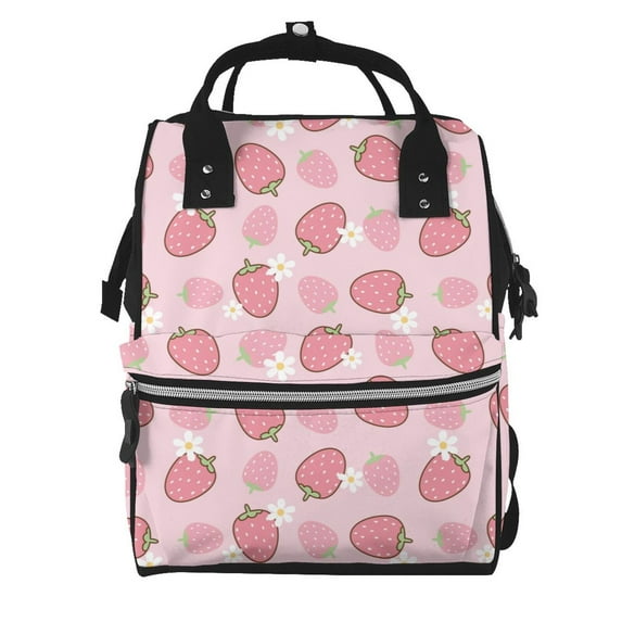 Daiia Strawberries Large Capacity Baby Bag Waterproof Stylish Diaper Bag Mummy Backpack Adjustable Straps Diaper BagBaby Essentials Bag