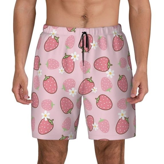Daiia Strawberries Mens Swim Trunks Swim Shorts Quick Dry Swim Shorts with Mesh Lining Pockets-Large