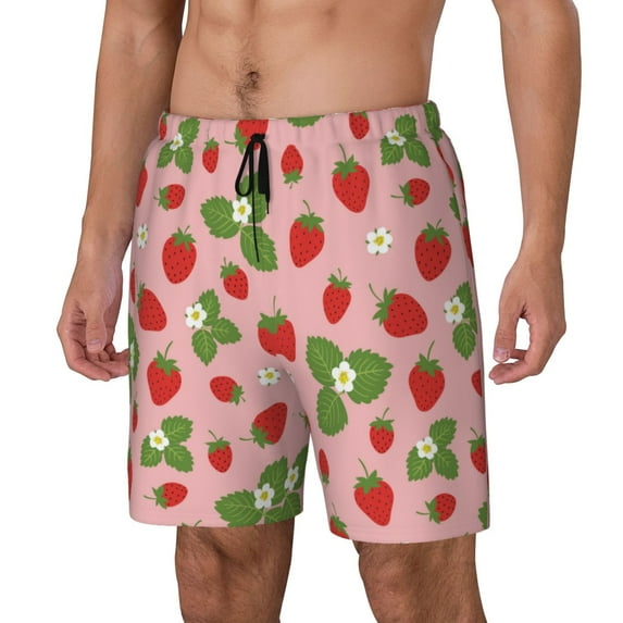 Daiia Strawberries Mens Swim Trunks Swim Shorts Quick Dry Swim Shorts with Mesh Lining Pockets-Large