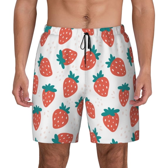 Daiia Strawberries Mens Swim Trunks Swim Shorts Quick Dry Swim Shorts with Mesh Lining Pockets-