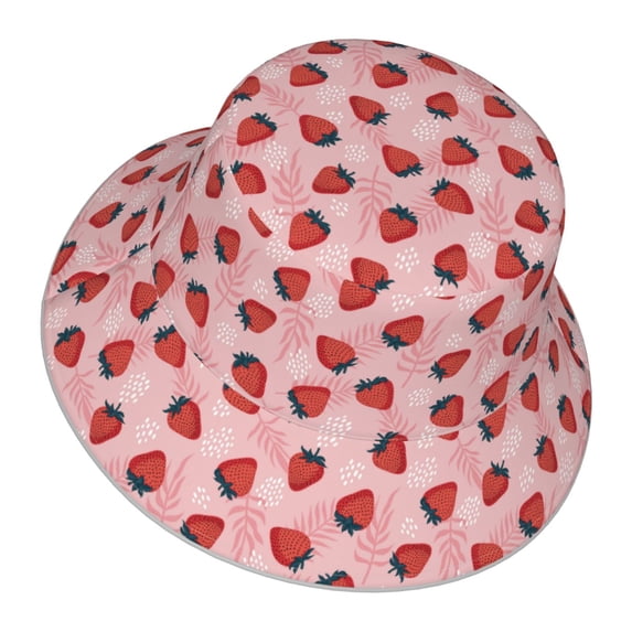 Daiia Strawberries Pattern Bucket Hat - Trendy Cotton Sun Hat for Beach, Golf, Fishing - Fun Outdoor Vacation Boonie for Men and Women