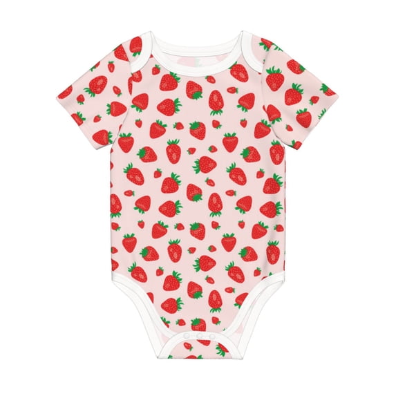 Daiia Strawberries Printed Unisex-Baby Short Sleeve Onesies Bodysuits Baby Climbing Clothes Soft and Comfortable Romper with Expandable Shoulder Design-9M