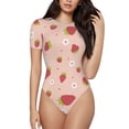 thumbnail image 1 of Daiia Strawberries print Women's Crew Neck Short Sleeve Bodysuit Fashion Tops Fit Casual Basic Extender Bodysuit-Large, 1 of 9