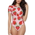 thumbnail image 1 of Daiia Strawberries print Women's Crew Neck Short Sleeve Bodysuit Fashion Tops Fit Casual Basic Extender Bodysuit-X-Large, 1 of 9