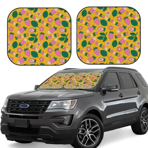 Daiia Strawberry 2PCS Car Windshield Sun Shade, Foldable Sun Shield for Car Front Window, Auto Sun Blocker Visor Protector Universal for Truck SUV Pickup-Large