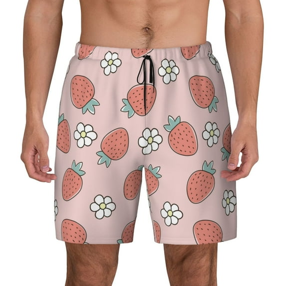 Daiia Strawberry And Flowers Mens Swim Trunks Swim Shorts Quick Dry Swim Shorts with Mesh Lining Pockets-XX-Large