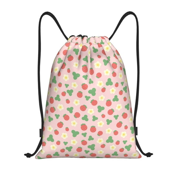 Daiia Strawberry And Flowers Pattern Drawstring Backpack, Gym Bag, Lightweight Backpack, Water-Resistant Bag Travel Sports Backpack, Fitness Bag, Yoga Bag-Small