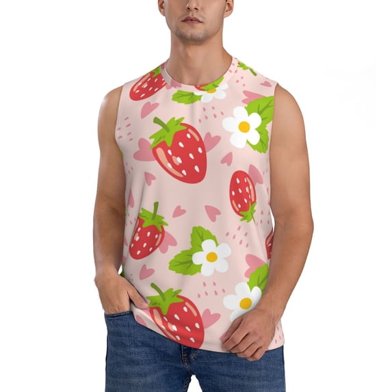 Daiia Strawberry Floral Printed Men's Tank Tops,Casual Soft Sleeveless Gym Muscle Shirts Bodybuilding Tee-XX-Large