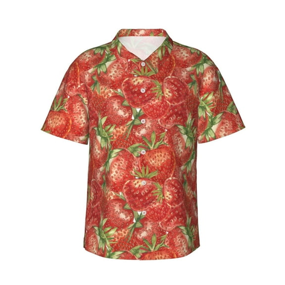 Daiia Strawberry Hawaiian Shirt for Men Gentle Cotton Regular Short Sleeve Casual-XX-Large