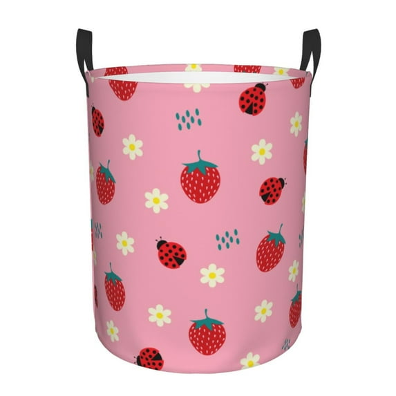 Daiia strawberry And Ladybugs Laundry Hamper With Handles Large Storage Basket/Toy Organizer/Dirty Clothes Collapsible Waterproof For College Dorms, Bedroom,Bathroom
