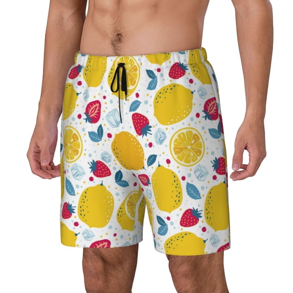Daiia Strawberry Lemon Mens Swim Trunks Swim Shorts Quick Dry Swim Shorts with Mesh Lining Pockets-Medium