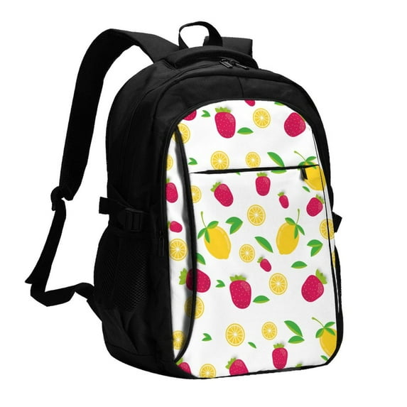 Daiia Strawberry and Lemon Pattern USB Charging Backpack for Men and Women, Anti-Theft Backpack,Travel Backpack,School Backpack,College Backpack,Laptop Backpack