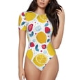 thumbnail image 1 of Daiia Strawberry Lemon print Women's Crew Neck Short Sleeve Bodysuit Fashion Tops Fit Casual Basic Extender Bodysuit-Large, 1 of 9