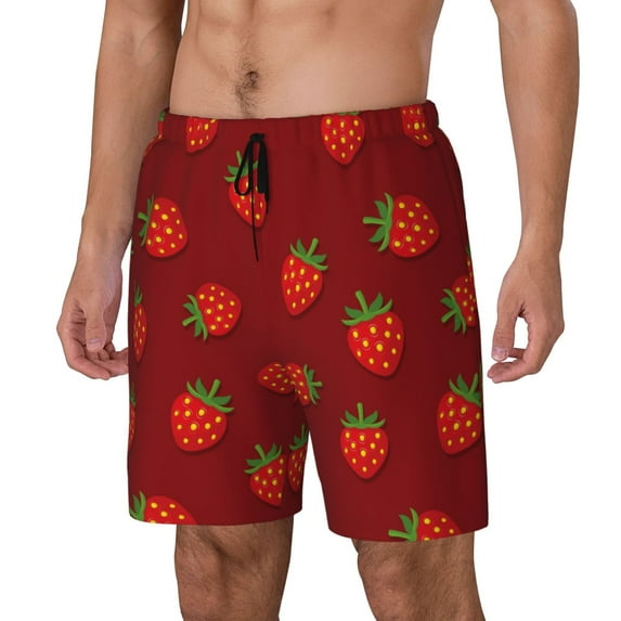 Daiia Strawberry Mens Swim Trunks Swim Shorts Quick Dry Swim Shorts with Mesh Lining Pockets-Medium