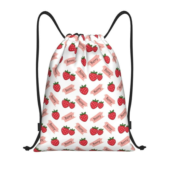 Daiia Strawberry Pattern Drawstring Backpack, Gym Bag, Lightweight Backpack, Water-Resistant Bag Travel Sports Backpack, Fitness Bag, Yoga Bag-Medium