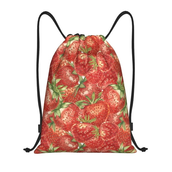Daiia Strawberry Pattern Drawstring Backpack, Gym Bag, Lightweight Backpack, Water-Resistant Bag Travel Sports Backpack, Fitness Bag, Yoga Bag-Medium