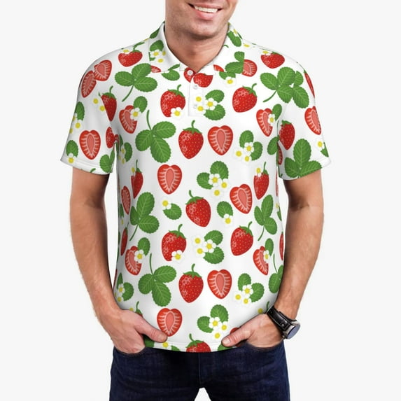 Daiia Strawberry Pattern Men’s Polo Shirts,Solid Deck Shirt,Classic Fit, Breathable Cotton Polo for Casual and Sport Wear-4X-Large