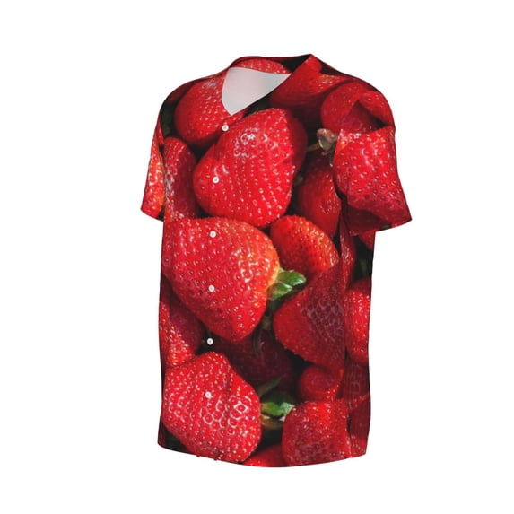 Daiia Strawberry Red Mens Baseball Jersey Button Down Shirts Short Sleeve Sports Uniforms-X-Large