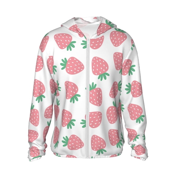 Daiia Strawberry UPF 50+ Sun Protection Hoodie Jacket Lightweight Long Sleeve Sun Shirt for Women Men with Pocket Hiking Outdoor-Small
