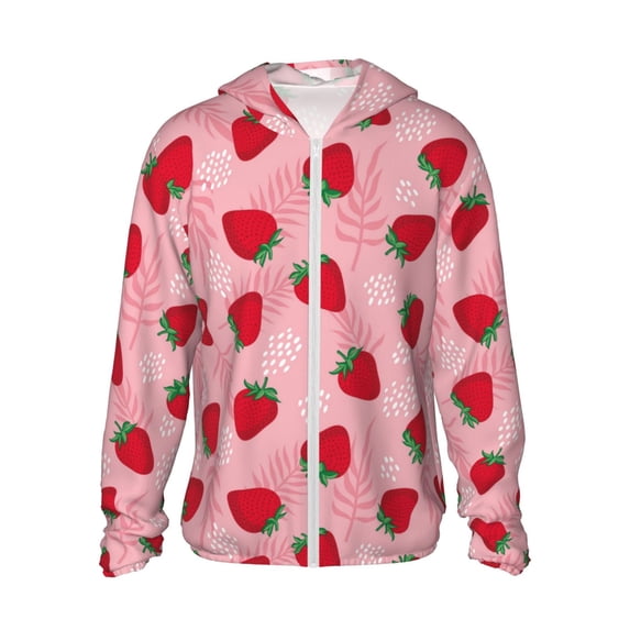 Daiia Strawberry UPF 50+ Sun Protection Hoodie Jacket Lightweight Long Sleeve Sun Shirt for Women Men with Pocket Hiking Outdoor-X-Large
