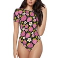 thumbnail image 1 of Daiia Strawberry print Women's Crew Neck Short Sleeve Bodysuit Fashion Tops Fit Casual Basic Extender Bodysuit-Large, 1 of 9