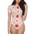thumbnail image 1 of Daiia Strawberry print Women's Crew Neck Short Sleeve Bodysuit Fashion Tops Fit Casual Basic Extender Bodysuit-X-Large, 1 of 9