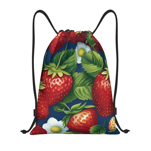 Daiia Strawberry2 Pattern Drawstring Backpack, Gym Bag, Lightweight Backpack, Water-Resistant Bag Travel Sports Backpack, Fitness Bag, Yoga Bag-Small