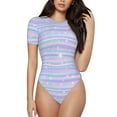 thumbnail image 1 of Daiia Striped Gradient Women'S Crew Neck Short Sleeve Slim Fit T Shirts Tops Basic Bodysuit Leotard Clothing-Small, 1 of 9