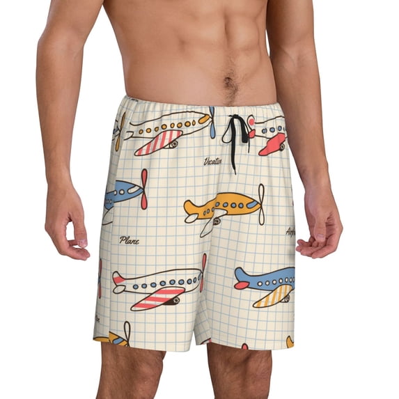 Daiia Striped Vintage Planes Mens Woven Stretch Pajama Short,Short Pajama Pants-Small