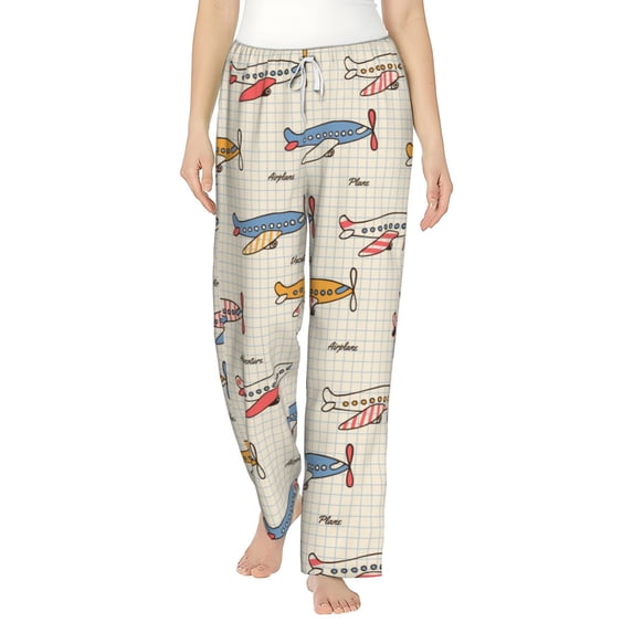 Daiia Striped Vintage Planes Women's Sleep Pant with Pockets and Drawstring,Pajama Pants-X-Large