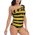 thumbnail image 1 of Daiia Striped With Bees Women's One Piece Swimsuits Personalized One Shoulder Swimwear Asymmetric Ruffle Bathing Suits-Medium, 1 of 8