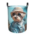 thumbnail image 1 of Daiia Stylish Dog in Denim Outfit Round Laundry Basket with Handles Thickened Waterproof Circular hamper,Dirty Clothes Storage Basket for Bedroom,Bathroom,College Dorm-Medium, 1 of 6