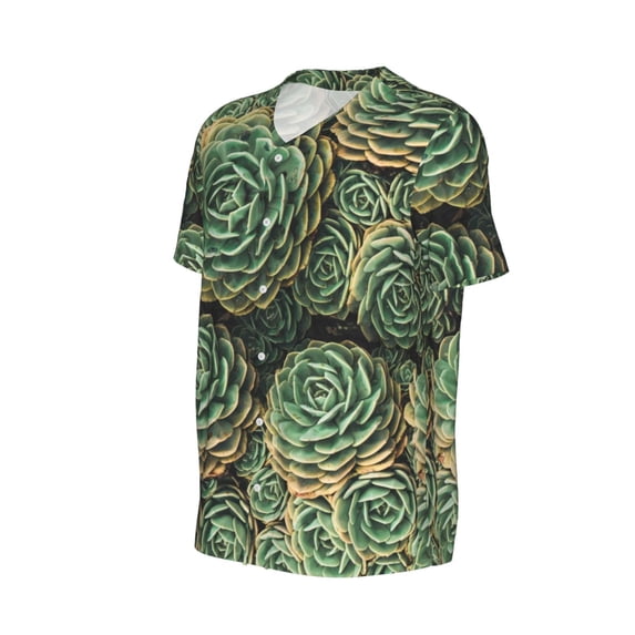 Daiia Succulents Mens Baseball Jersey Button Down Shirts Short Sleeve Sports Uniforms-Large