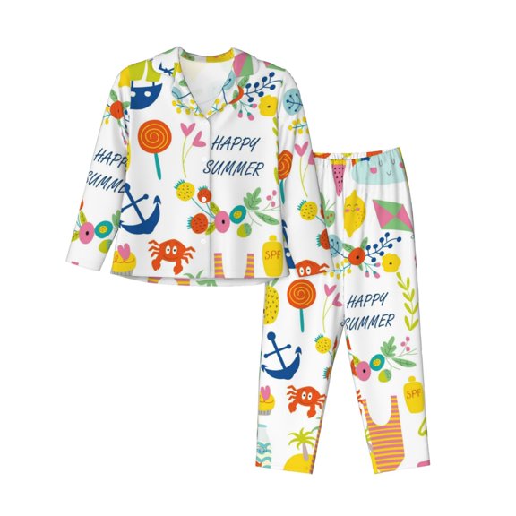 Daiia Summer Animal for Women's Long-Sleeved Pajama Set – Soft & Comfortable Sleepwear Button-Up Pajamas Cozy Lounge Wear-Small