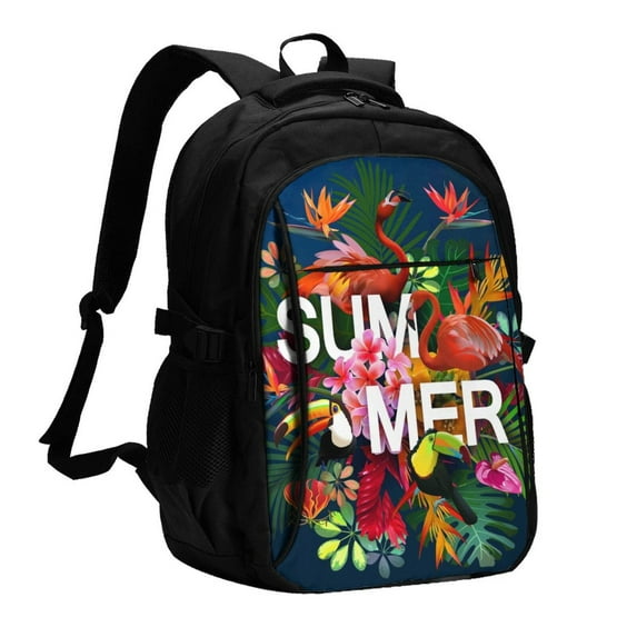 Daiia Summer Birds and Flowers Pattern USB Charging Backpack for Men and Women, Anti-Theft Backpack,Travel Backpack,School Backpack,College Backpack,Laptop Backpack