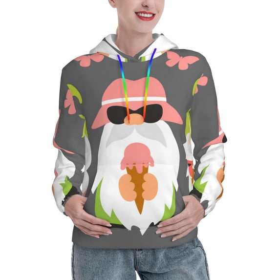 Daiia Summer Gnome 1 Pattern Women's Fashion Hoodies & Sweatshirts with Kangaroo Pocket Hooded Sweatshirt with Eye-catching Drawstrings-Large