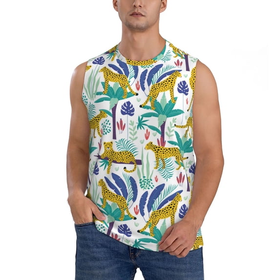 Daiia Summer Leopard Printed Men's Tank Tops,Casual Soft Sleeveless Gym Muscle Shirts Bodybuilding Tee-