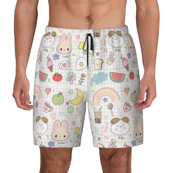 Daiia Summer Rabbit Mens Swim Trunks Swim Shorts Quick Dry Swim Shorts with Mesh Lining Pockets-3X-Large